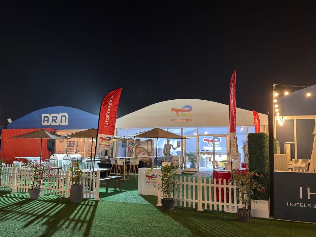 TotalEnergies hospitality tent at night
